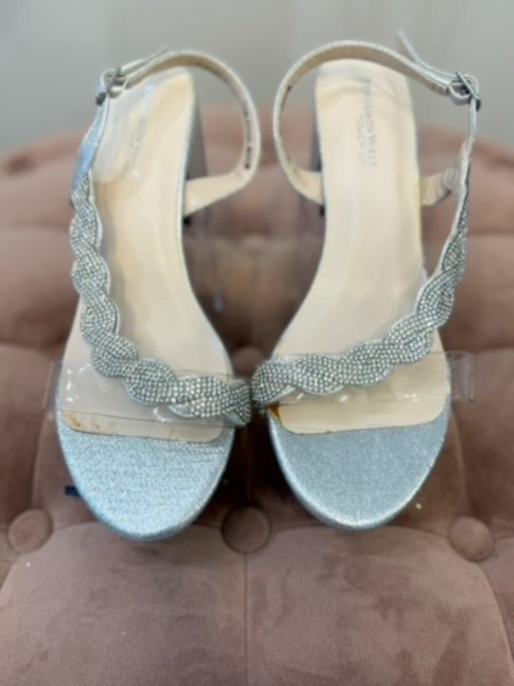 Benjamin Walk Touch Ups Ruby Silver Rhinestone Low Block Heel Sandals Size 7.5